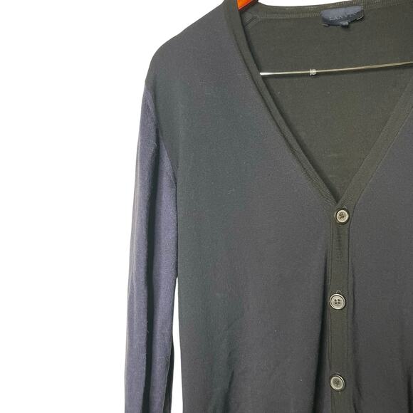 Lanvin navy blue ultra lightweight wool V neck button front cardigan sz S - Picture 4 of 9